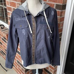 Hippy Rose Distressed‎ Button Up Hoodie Jacket